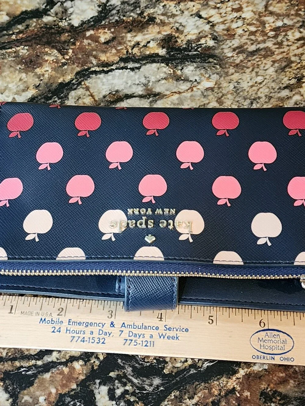 KATE SPADE Apple Wallet  Large Red Pink Continental  Multi Compartment EUC Navy